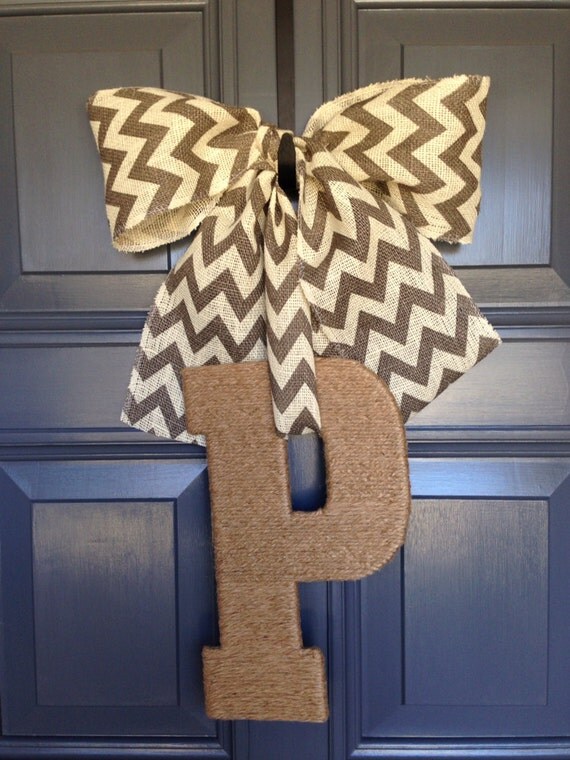 Download Items similar to Jute Wrapped Letter P Monogram Initial Year Round Burlap Chevron Ribbon on Etsy