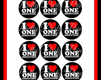 Printable Cupcake Toppers One Direction 2 inch Round Circles for Cupcake Toppers, Bag Tags, Thank You Favors