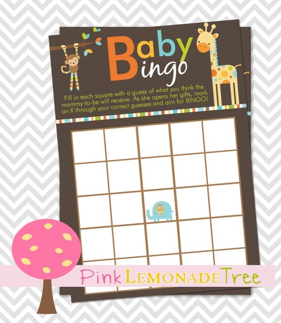 shower cards bingo baby monkey Animal Baby DOWNLOAD INSTANT Baby BINGO, Shower Animal Safari Game,