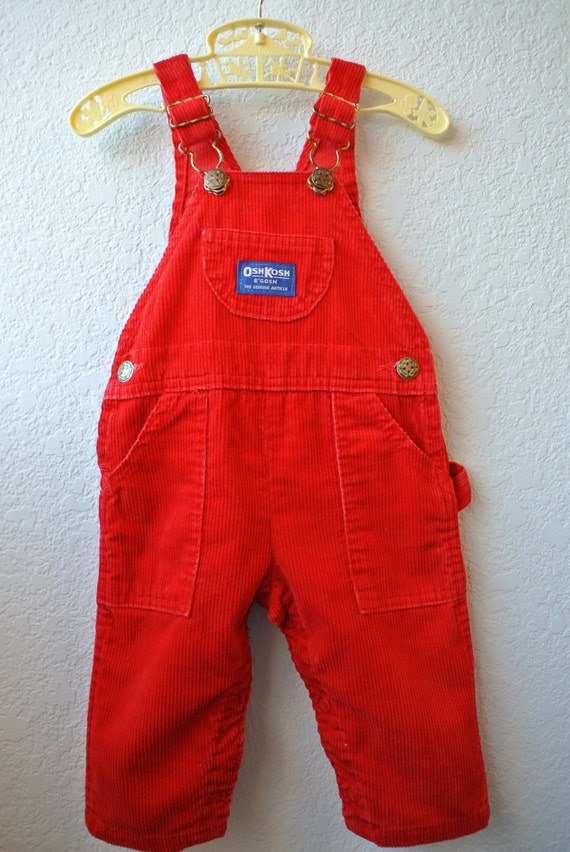 Vintage Baby Clothes Red Corduroy Overalls Size 12 Months By Osh