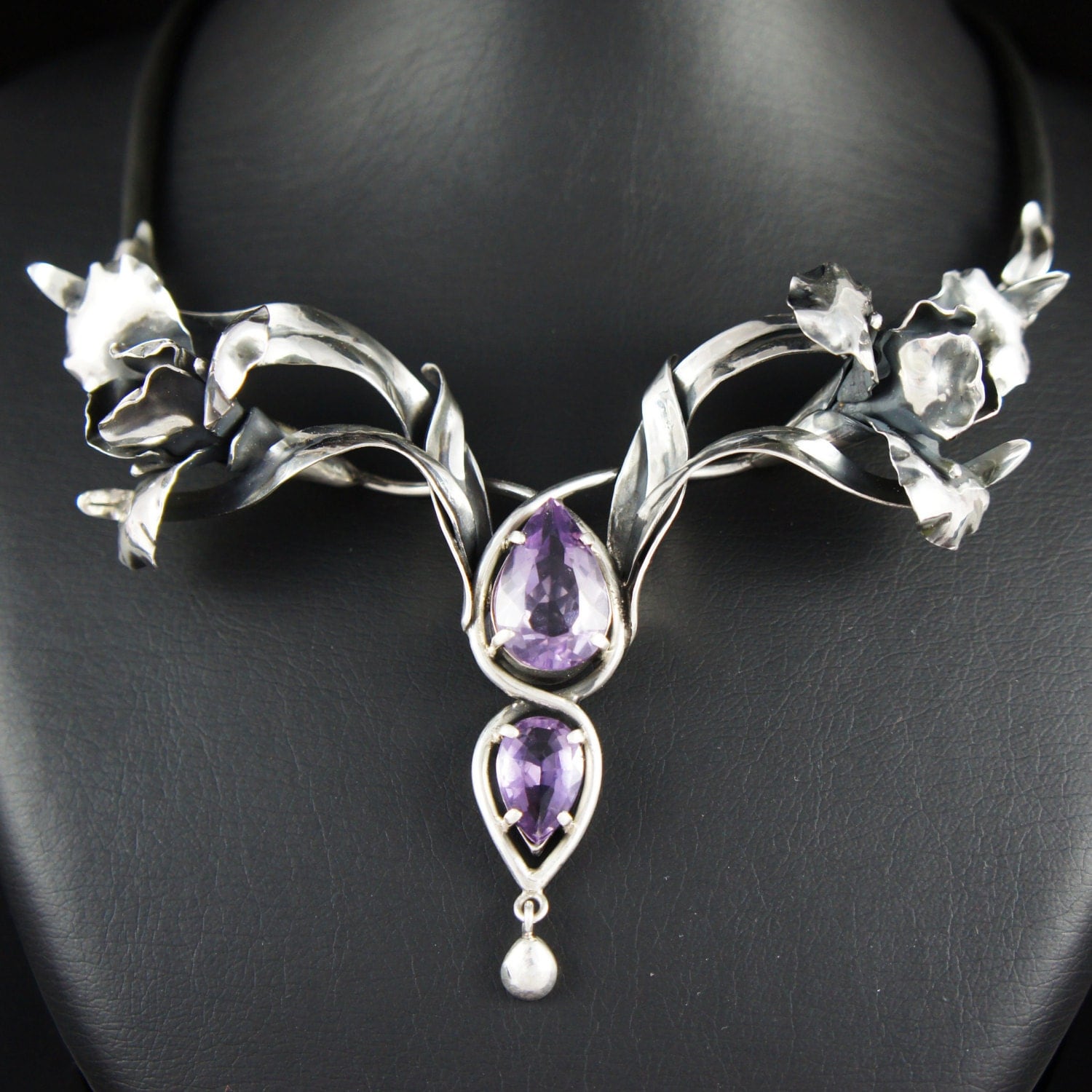 SALE Art Nouveu necklace Iris flower necklace Amethyst