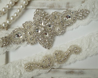 BEST SELLER Wedding Garter, Bridal Garter, Wedding Garter Set, Lace Bridal Garter Set, Ivory Bridal Garter Belt - Style 100A