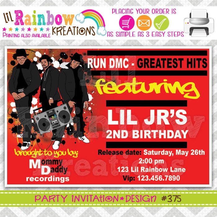 375: DIY Hip Hop Party Invitation Or Thank You Card