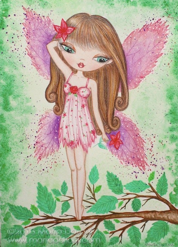 Fairy Art print. Girls room art. Fairy watercolor painting.
