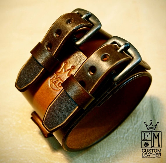 Leather Cuff watchband bracelet Depp style Distressed hand aged and made for You in New York City by Freddie Matara