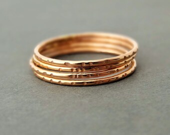 Rose Gold Rings thin gold rings delicate notched pattern pink gold stacking rings
