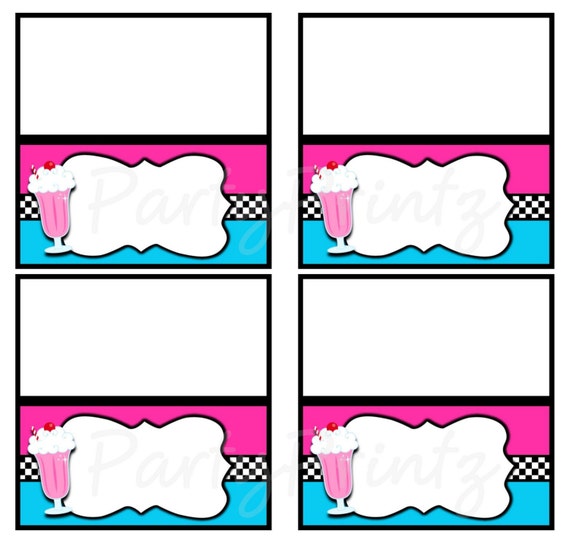 INSTANT DOWNLOAD - Printable 50's Diner - Food / Place Cards / Favor ...