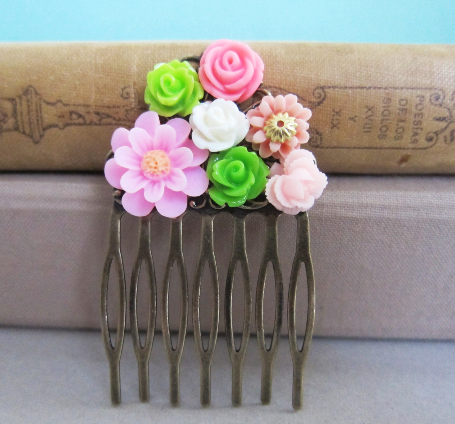 Pink Wedding Hair Comb Bridesmaid Comb Git Blush Pink Green