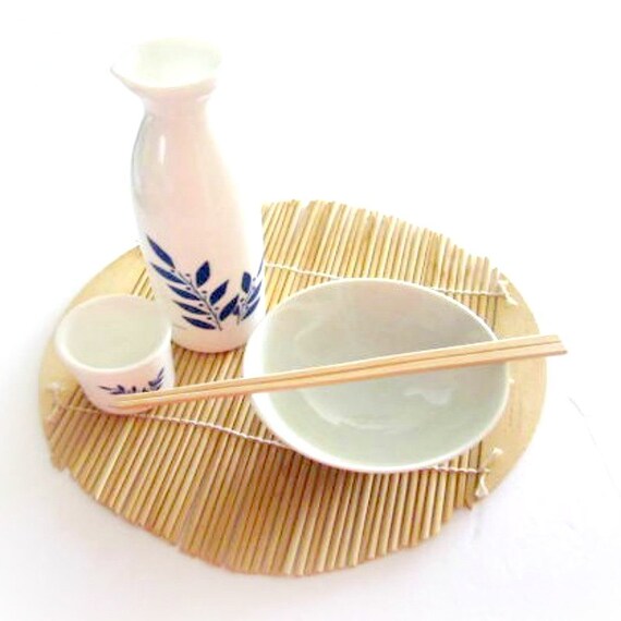 Sake Serving Set Milk Glass Bottle Gekkeikan Sake Cups