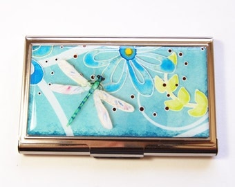 Business Card Case, Dragonfly card case, Card case, business card holder, Dragonfly, card case for her, turquoise (2936)