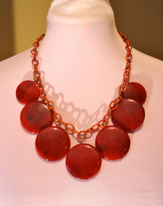 Vintage 1940s Celluloid Red Disk necklace