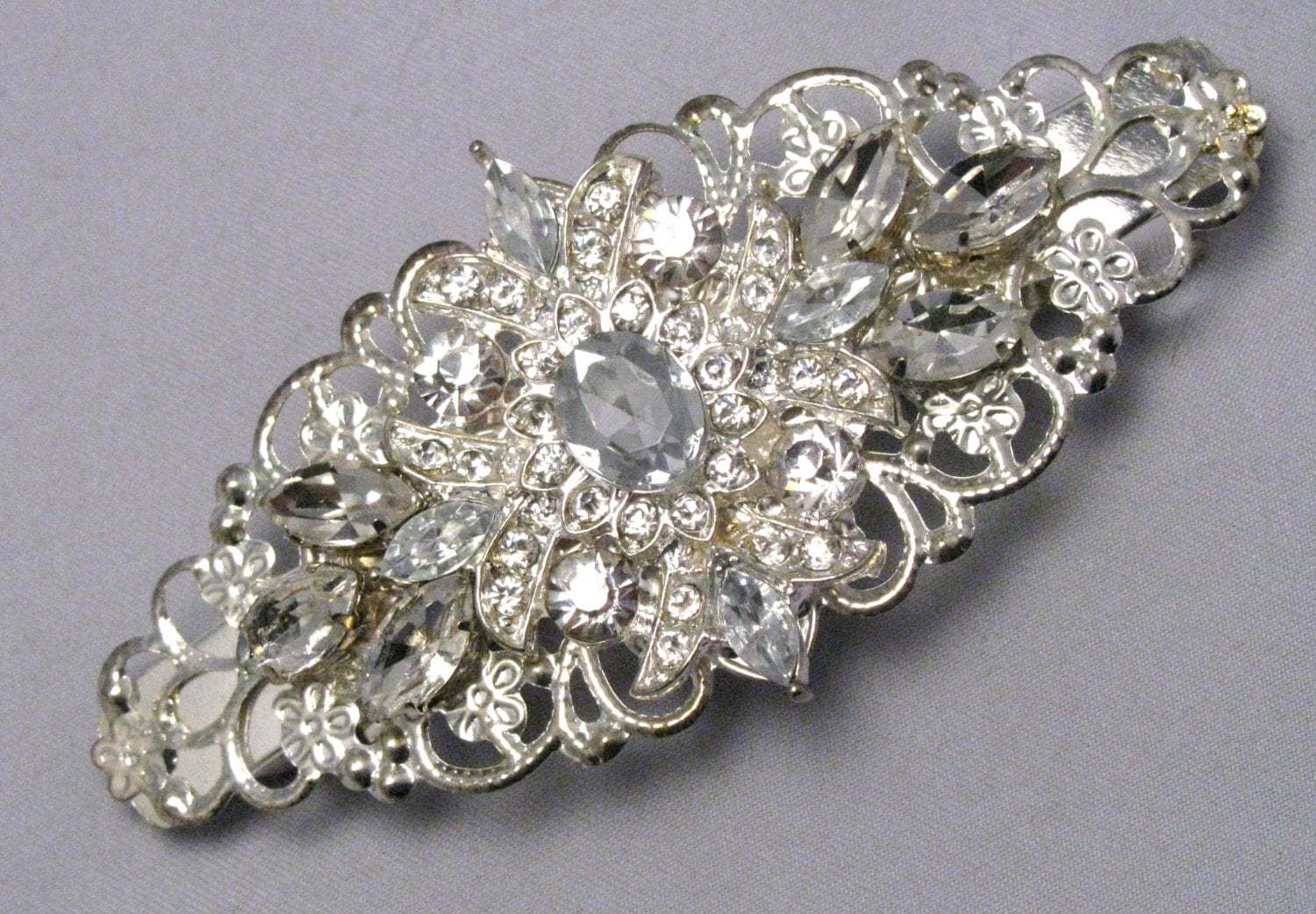 Crystal Rhinestone Barrette Wedding Bridal Hair Barette