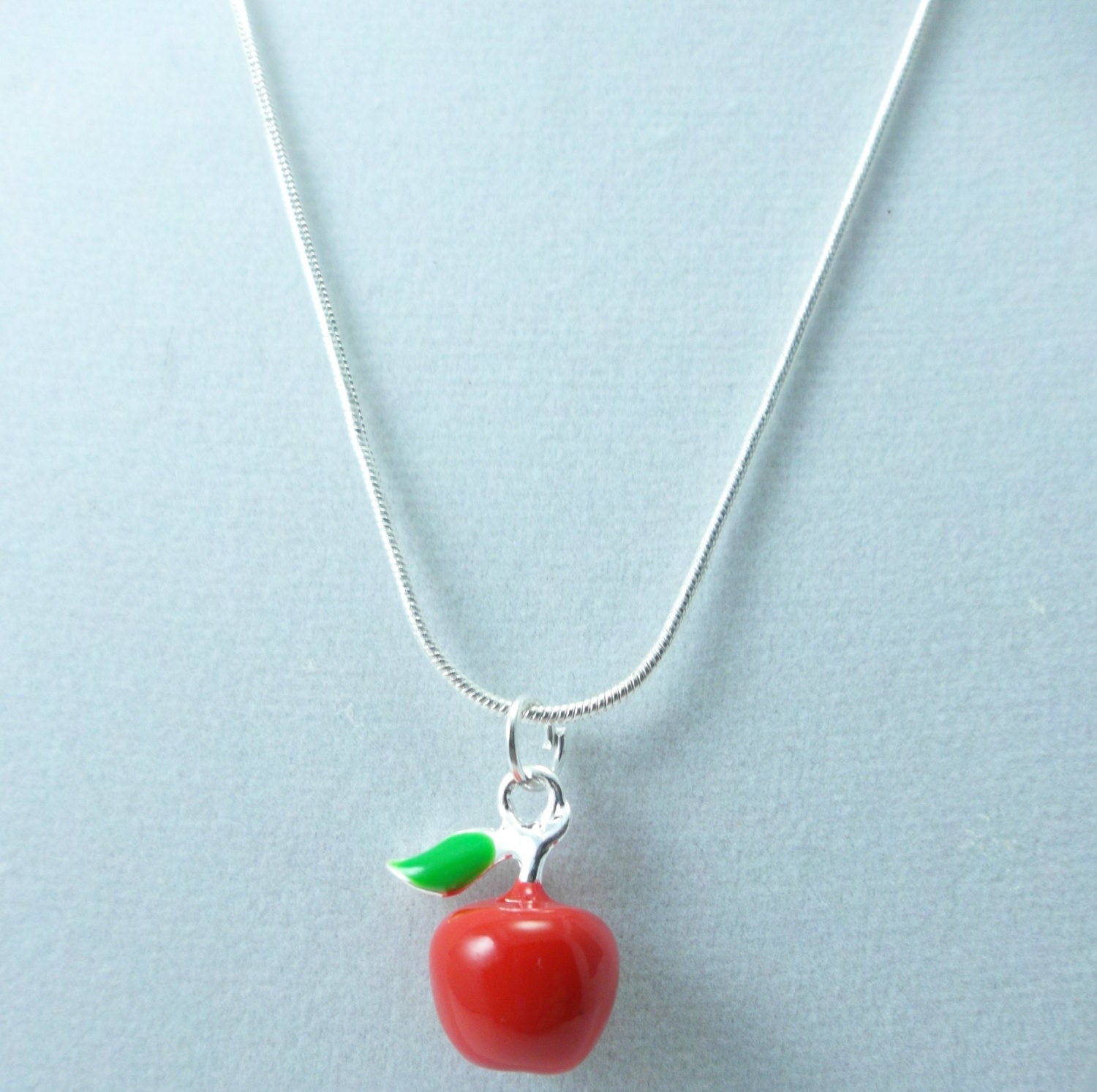 Red Apple Necklace Jewelry Enamel Charm Pendant 18 inch