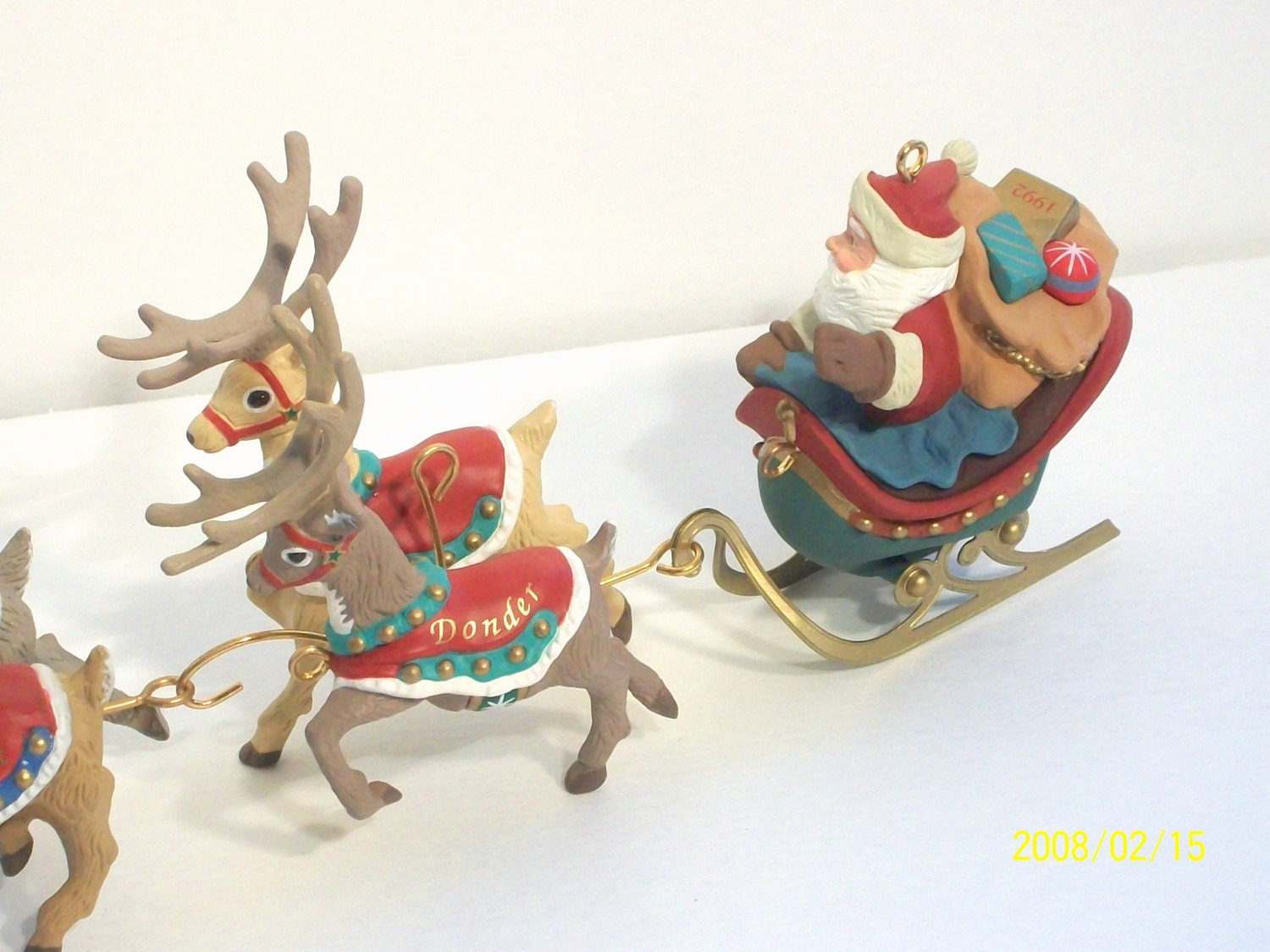 Vintage Hallmark Ornament Set Complete Santa and His Reindeer