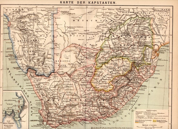 1885 South Africa Antique Map Cape Colony Cape Town