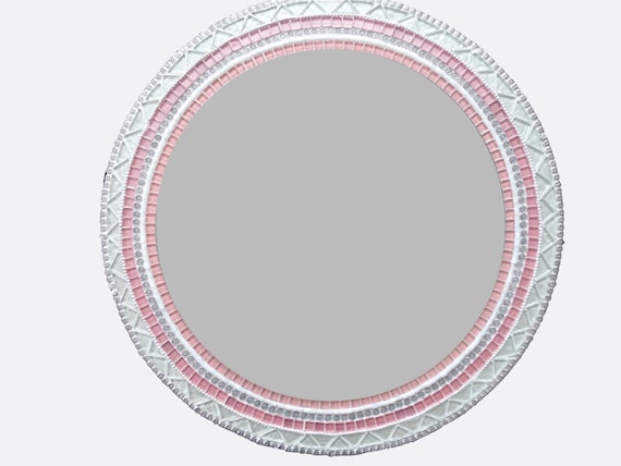 Round Mosaic Mirror Pink and White Jeweled by GreenStreetMosaics