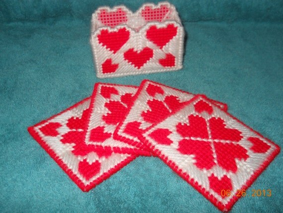 Heart Coasters in Plastic canvas by SpyderCrafts on Etsy