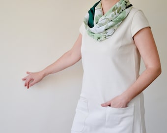 Green Circle Scarf, Nature Scarf, Floral Boho Scarf, Two Sided Loop Scarf, Infinity Scarf, Cotton Scarf, Women Scarf, Watercolor Foulard