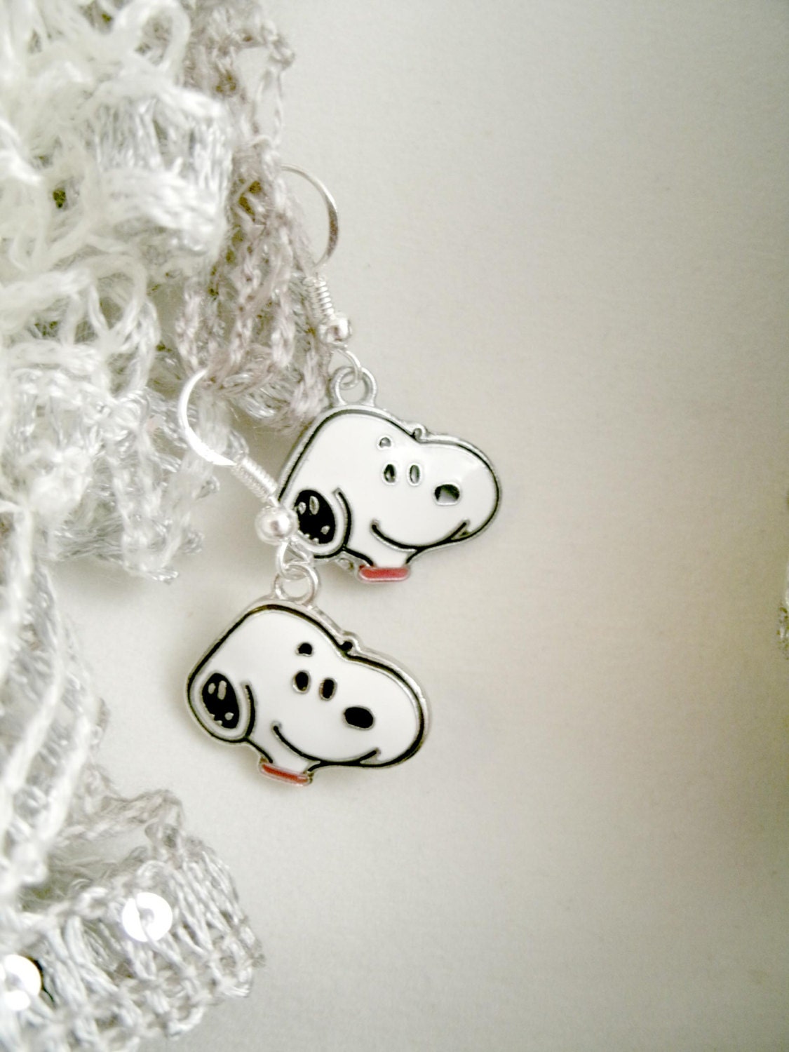 Snoopy Charm Earrings Sterling Silver Wires Head Charm Snoopy