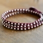 beaded wrap bracelet, sterling silver,  Maroon waxed Irish linen cord