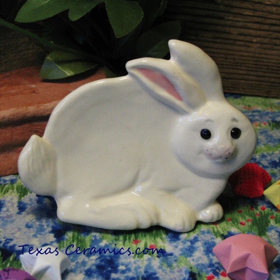 Soft White Bunny Rabbit Ceramic Tea Bag Holder by TexasCeramics
