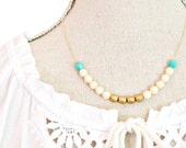 Turquoise and Gold Beaded Strand Necklace