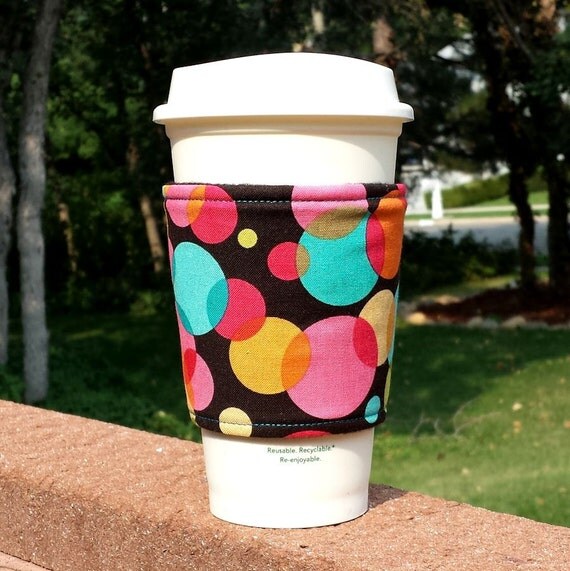 Fabric coffee cozy / cup holder / coffee sleeve Bold