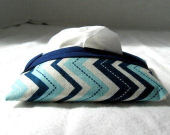 Chevron Tissue Holder Aqua Navy Pocket Size