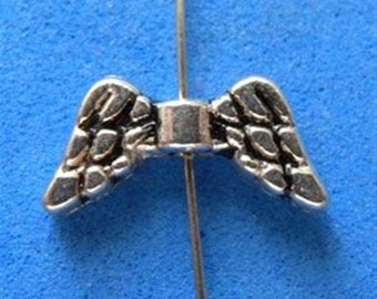 7mm x 14mm x 3.5mm Antiqued Pewter Angel Wing Beads (10)