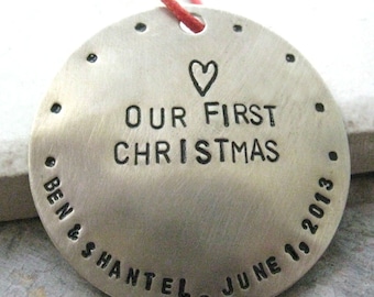 Newlyweds Personalized Ornament, nickel silver, Couples First Christmas, LGBTQ couples, Lesbian couple, gay couple, 47 character max
