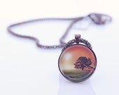 Sunset And Tree Necklace, Vintage Copper, Fine Art Print, Photo Jewelry, Sunset