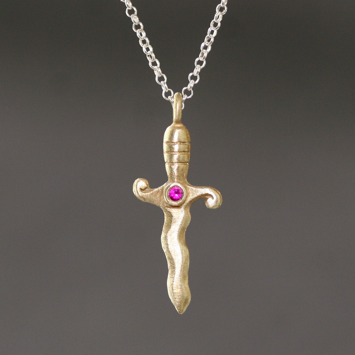 Small Dagger Necklace in Brass with Ruby by MichelleChangJewelry