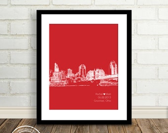 Gift : Personalized Anniversary City Skyline Print - 8x10  Cincinnati ...