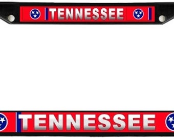 jeep flag for holder Frame Chrome License Tennessee Flag x3 Metal Black State Plate Holder