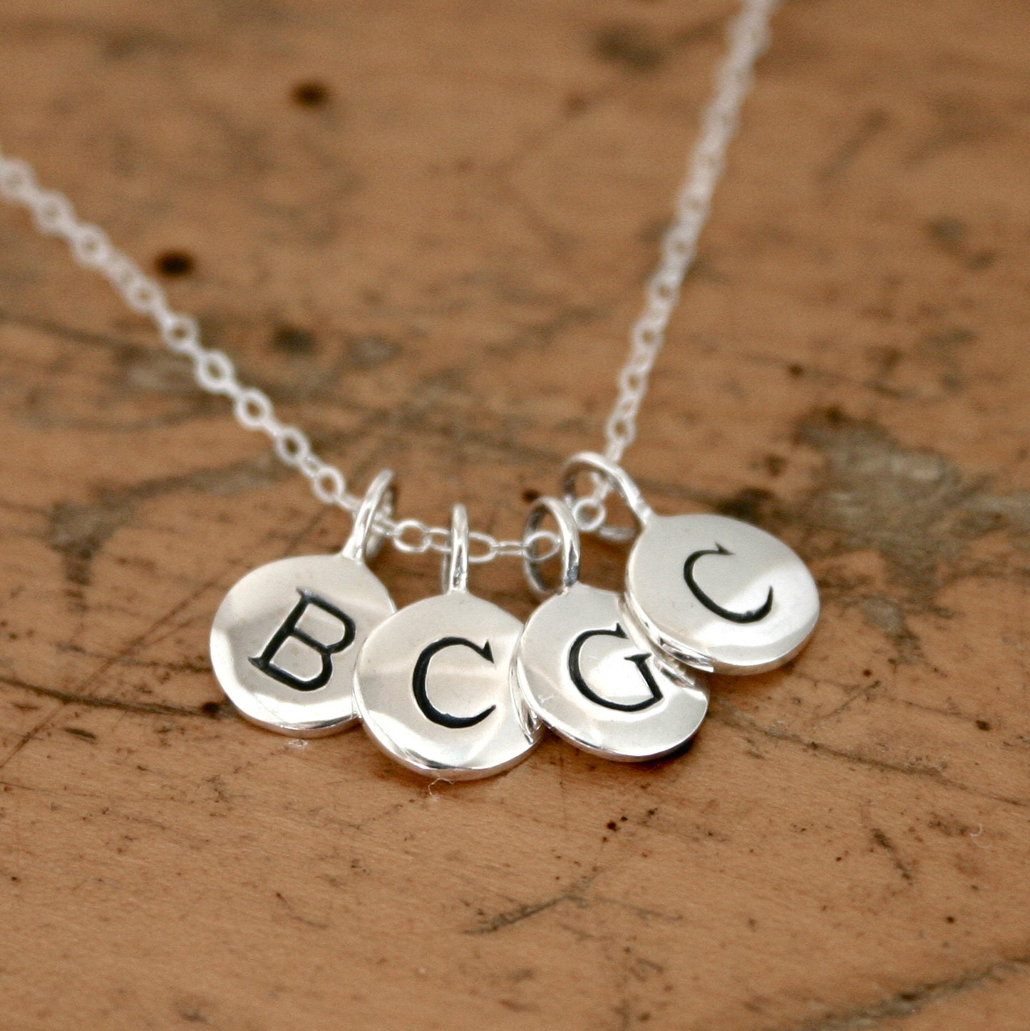 Mothers FOUR initial charm necklace sterling silver by JustJaynes