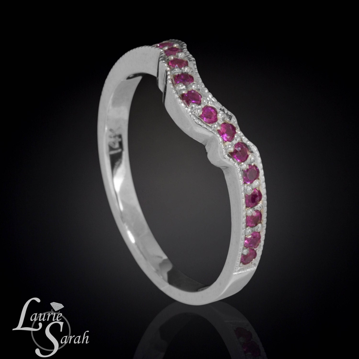 Pink Sapphire Contoured Wedding Band/Right Hand Ring in 14kt