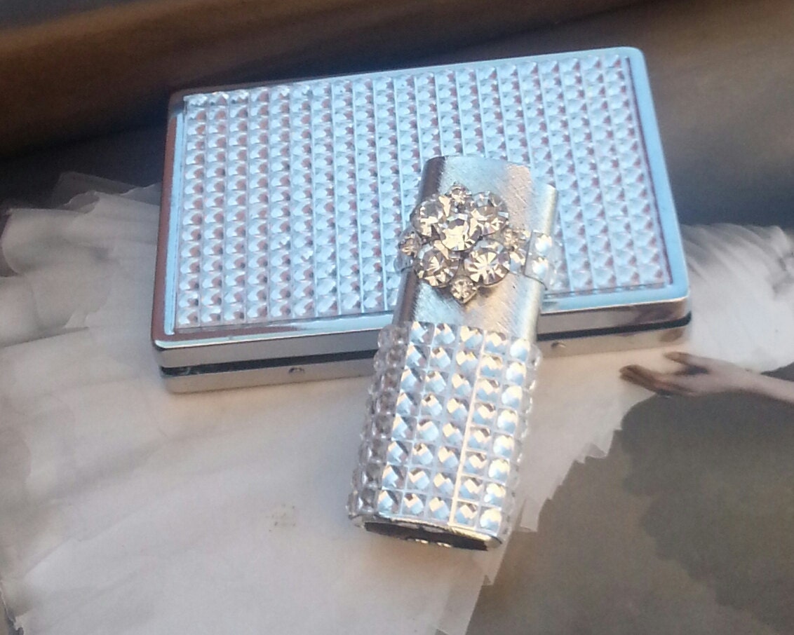 Cigarette Case/Lighter Cover Rhinestone Set