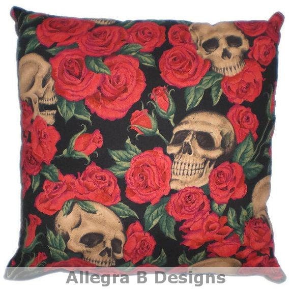 Gothic Skulls And Roses Decorative Throw Pillow By Allegrab