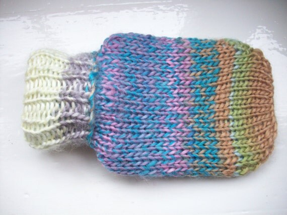 Mini hot water bottle hand knitted knit cozy by SpinningStreak