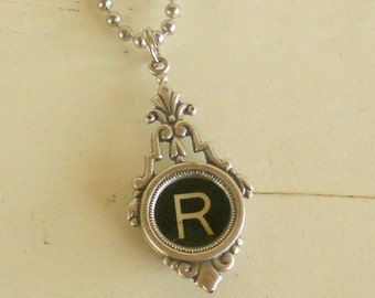 Typewriter Key Necklace, Vintage, Initial Jewelry, All Letters Available, Typography Jewelry, Victorian