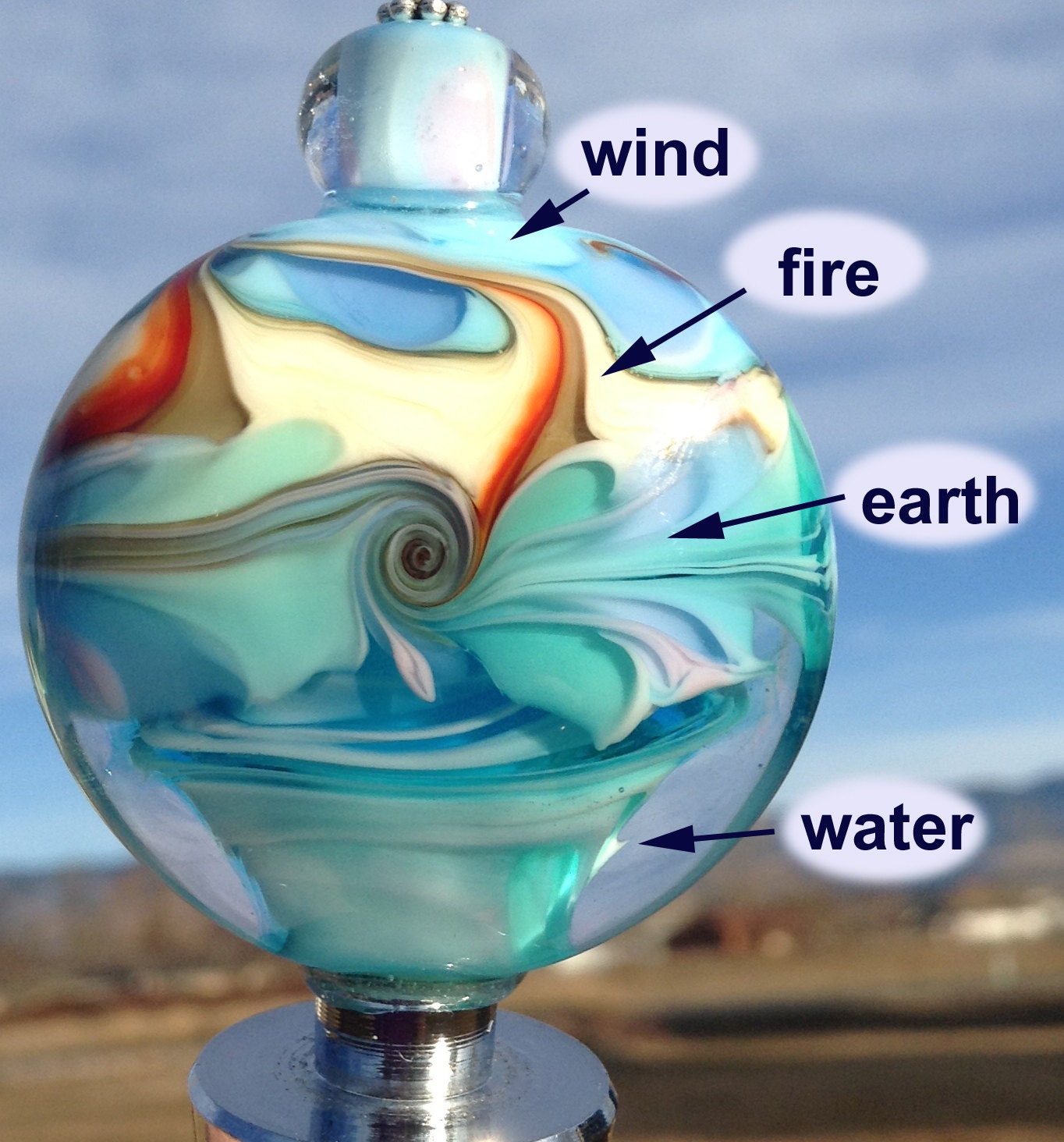 Hand Blown Glass Wine Bottle Stopper representing the 4