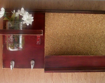 Wood Cool Black Cherry Wall Shelf Cork Bulletin Board Message Center With Letter Holder