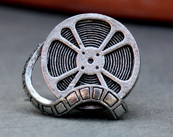 Tie Tack - Film Reel, Antique Silver Finish