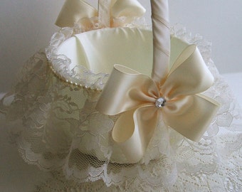 Wedding Flowergirl Basket Handmade Nuance with Lace Skirt Choose White or Ivory
