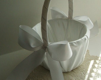 Flower Girl Basket, Flowergirl Basket, Handmade, Wedding, White Basket, Ivory Basket