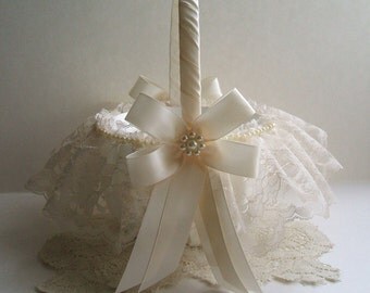 Wedding, Flower Girl Basket, Handmade, PEARL CLUSTER,Flowergirl, White or Ivory