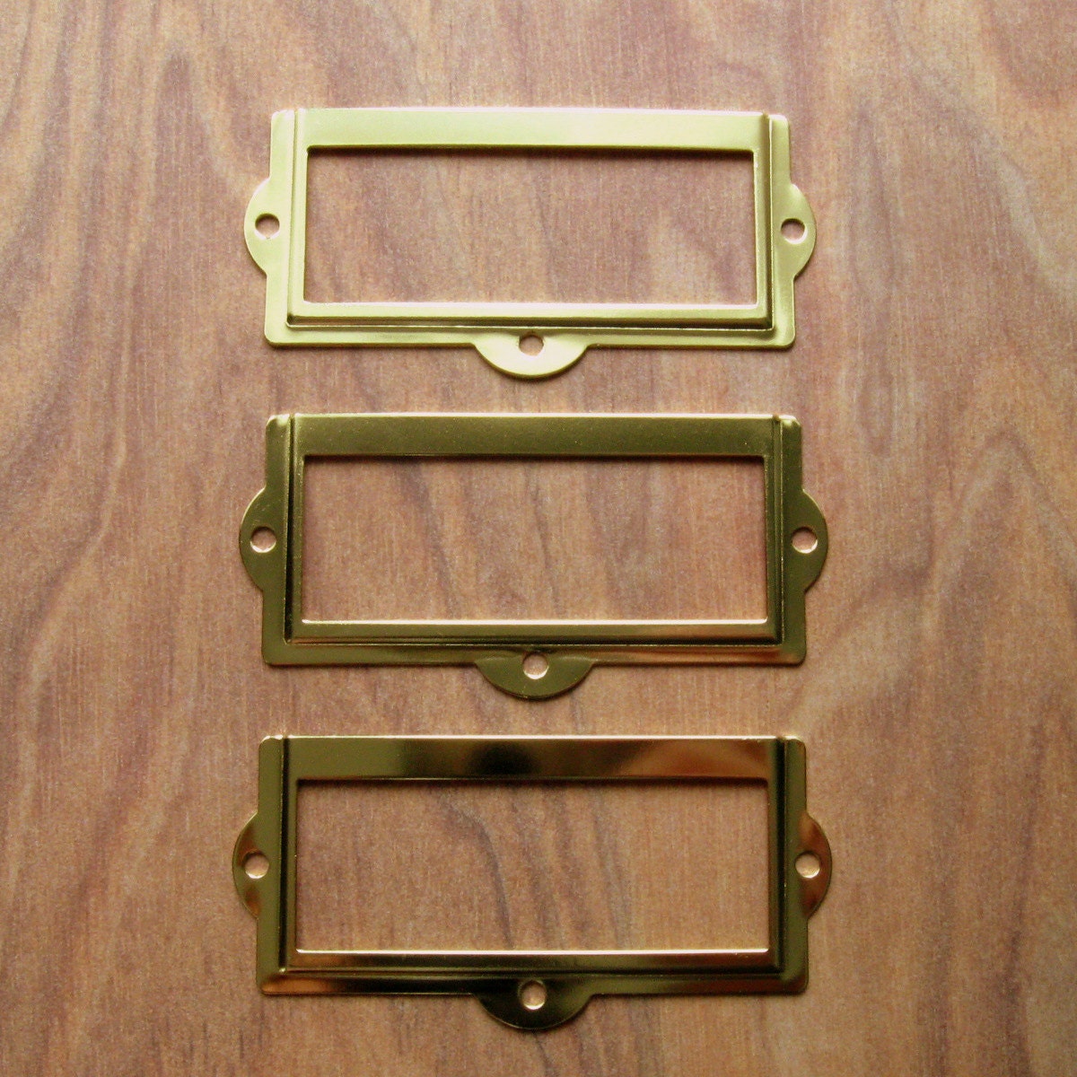 Set of 5 Bright Brass Finish Label Holders, Card Holders Metal Label