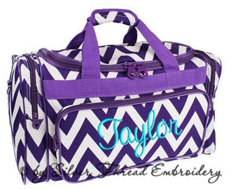 Personalized Duffle Bag Chevron Purple White Ballet Dance Travel