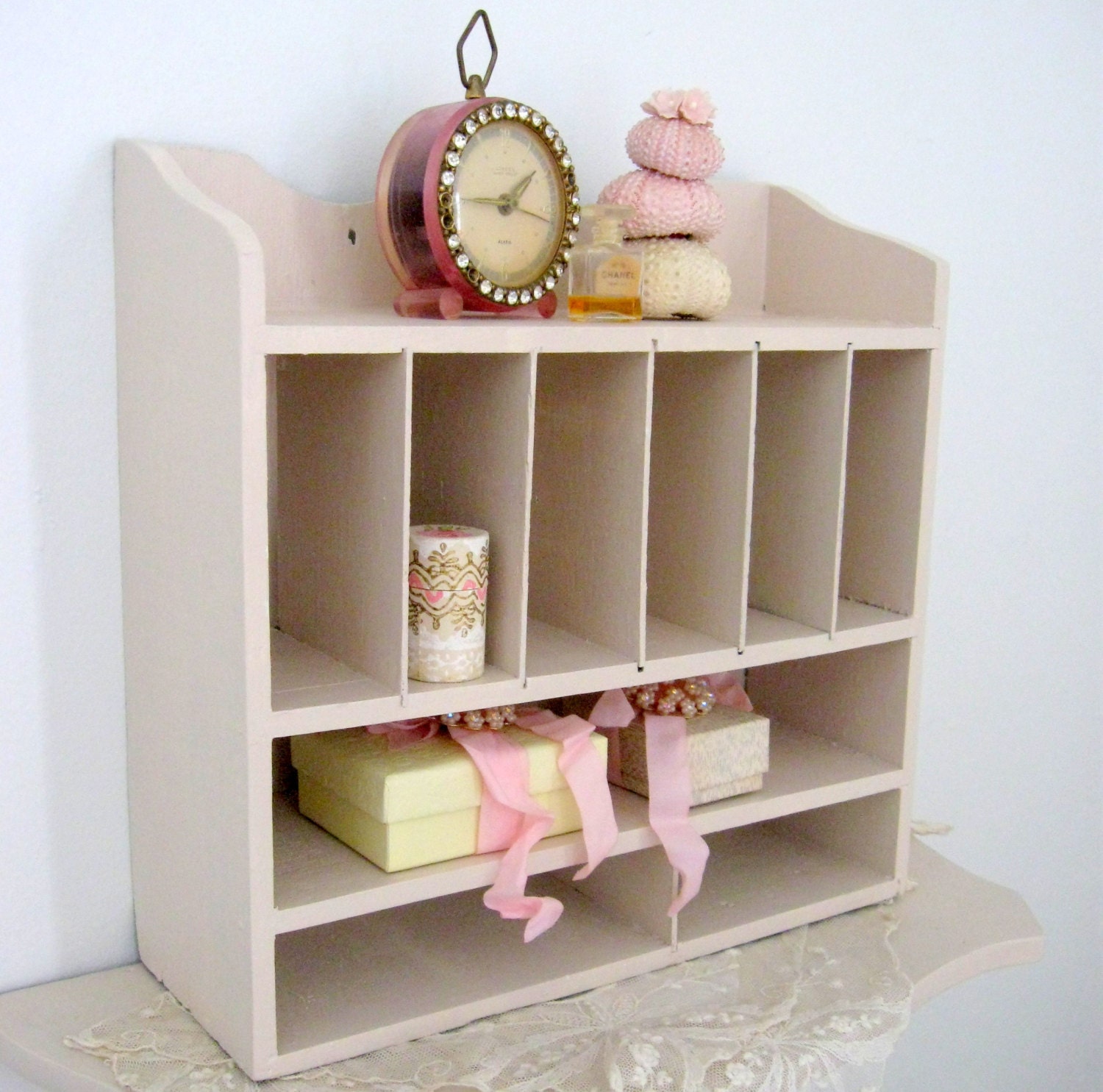 Cubby Shelf Darling Slotted Wooden Desk Top or Wall Organizer