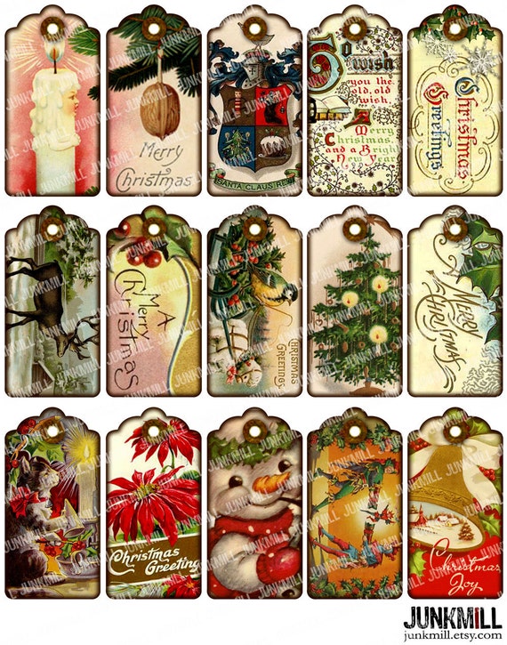 VICTORIAN GIFT TAGS - Digital Printable Collage Sheet - Vintage Holiday Hang Tags, Antique Shabby Chic Christmas, Instant Download